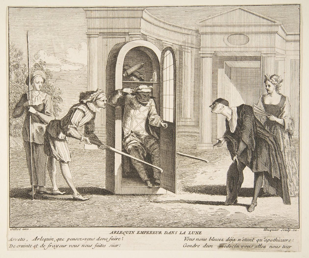 Harlekijn, Keizer op de Maan door Claude Gillot, Jacques Gabriel Huquier
