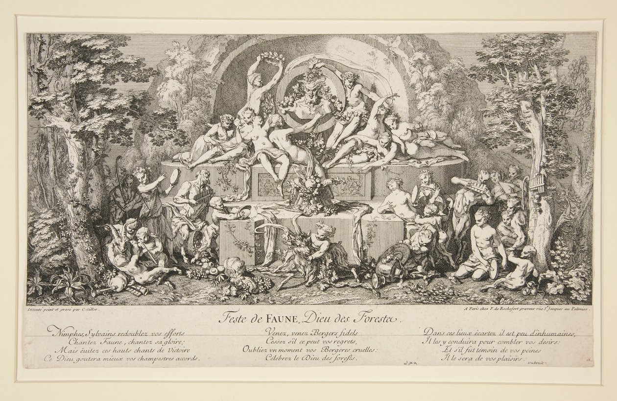 Feest van Faunus, God van de bossen door Claude Gillot