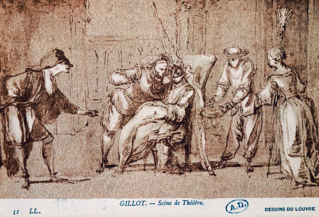 Theatervoorstelling, tekening door Claude Gillot door Claude Gillot
