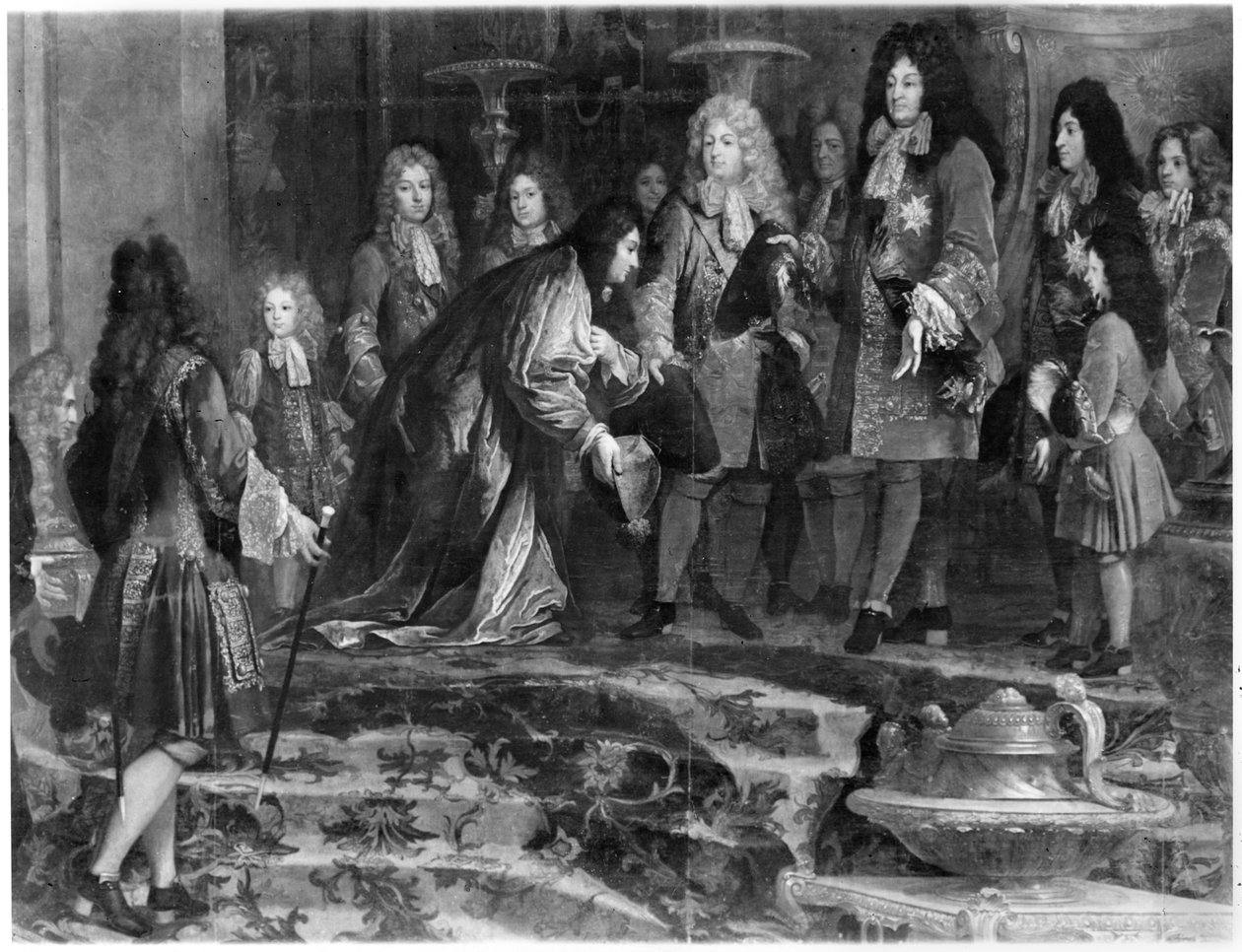 De doge van Genua biedt zijn excuses aan Lodewijk XIV aan, 15 mei 1685, 1715 (detail) door Claude Guy Halle
