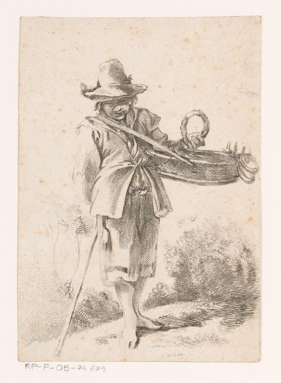 Jonge verkoper van broodwaren in een landschap door Claude Henri Watelet