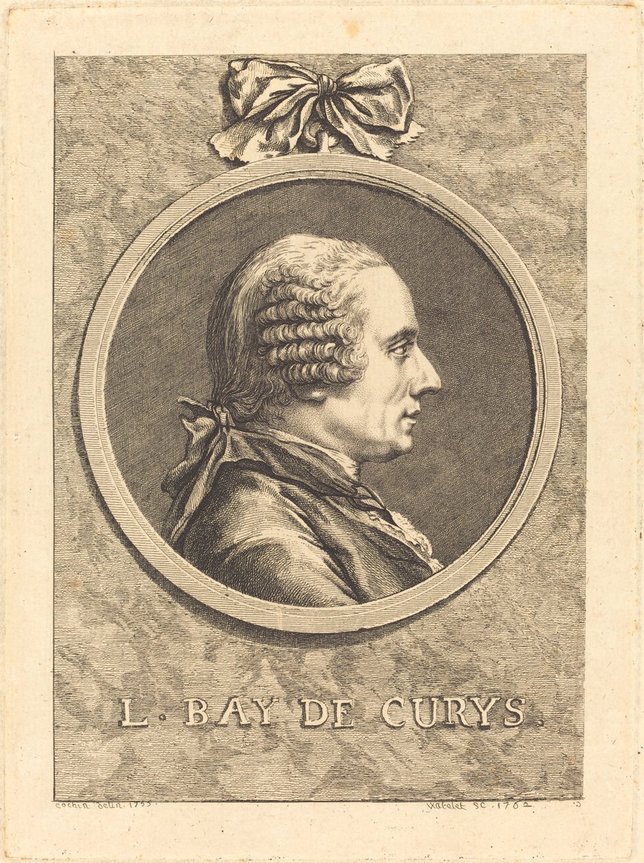 L. Bay de Curys door Claude Henri Watelet after Charles Nicolas Cochin II