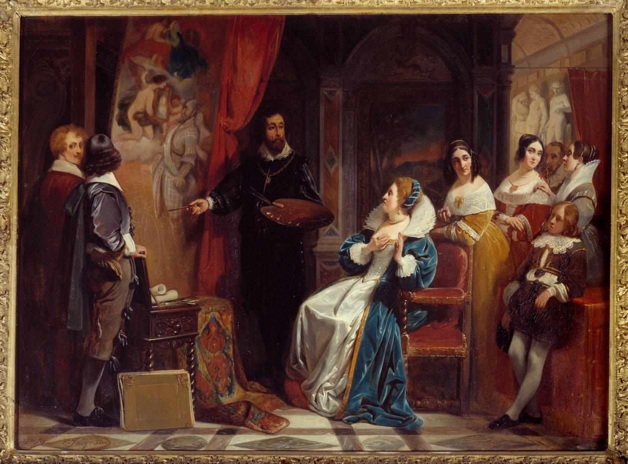 Koningin van Frankrijk Marie de Medicis bezoekt het atelier van de schilder Pierre Paul Rubens door Claude Jacquand