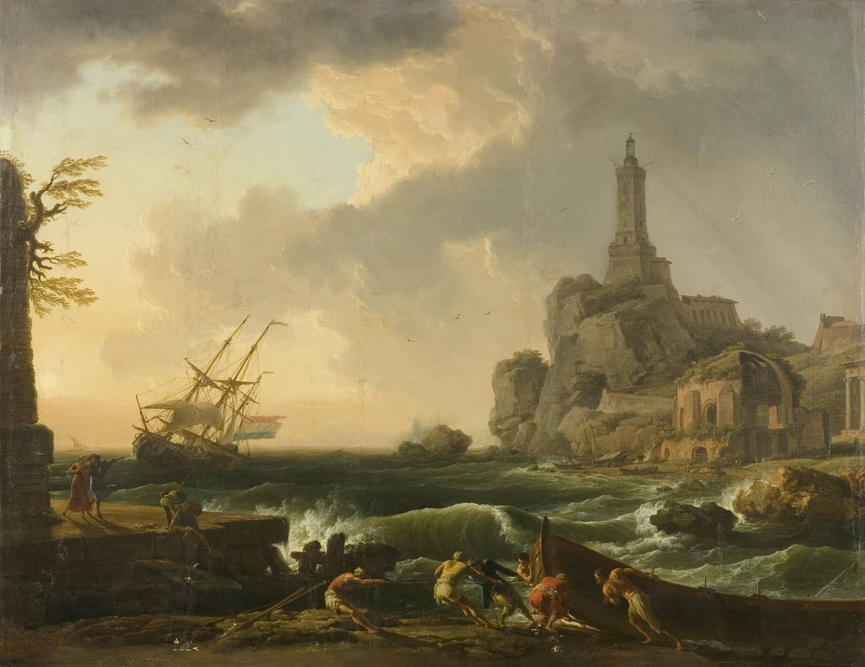 Vuurtoren van Genua en de Tempel van Minerva Medica door Claude Joseph Vernet
