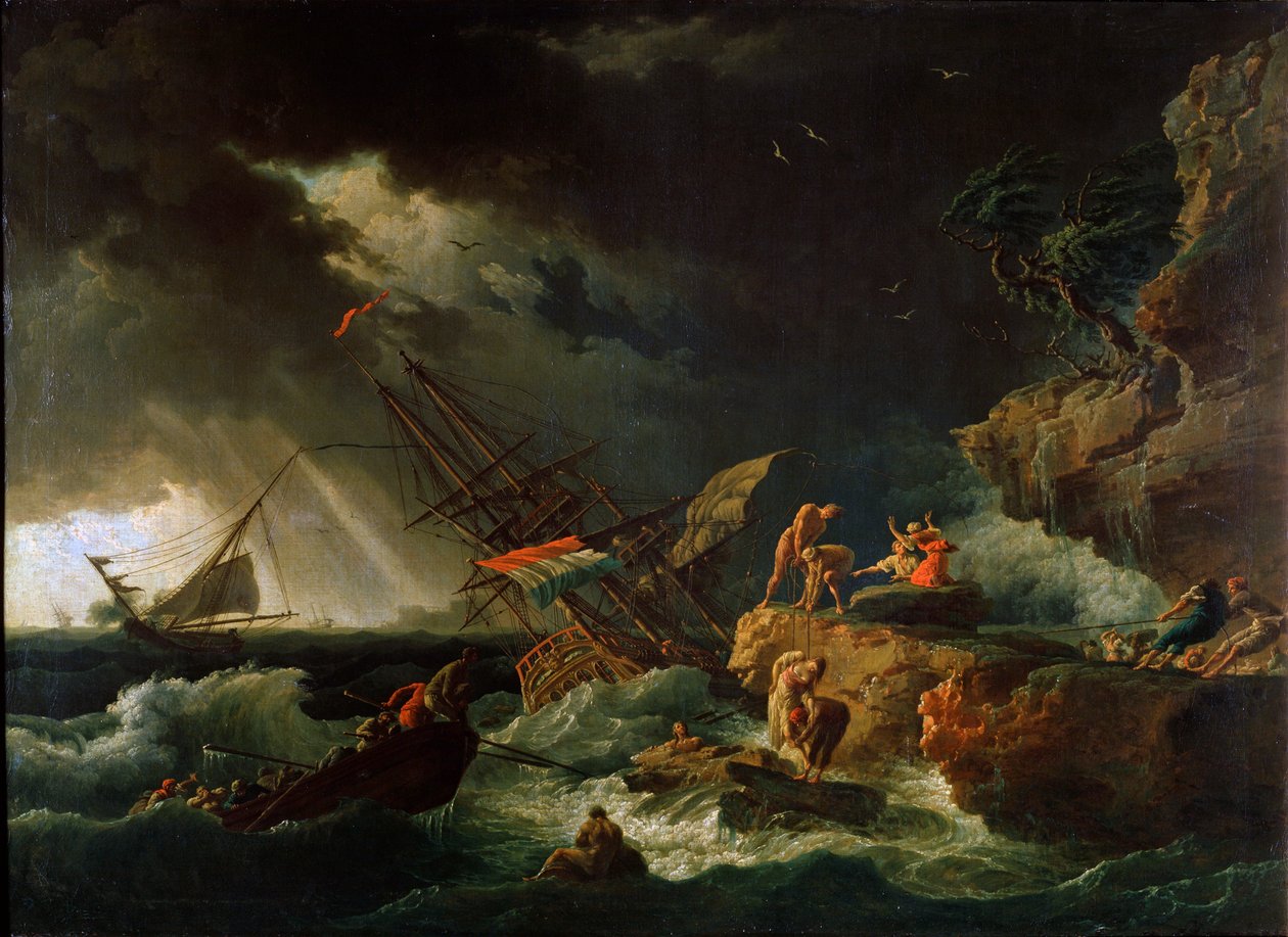 Storm op zee, 1740s door Claude Joseph Vernet