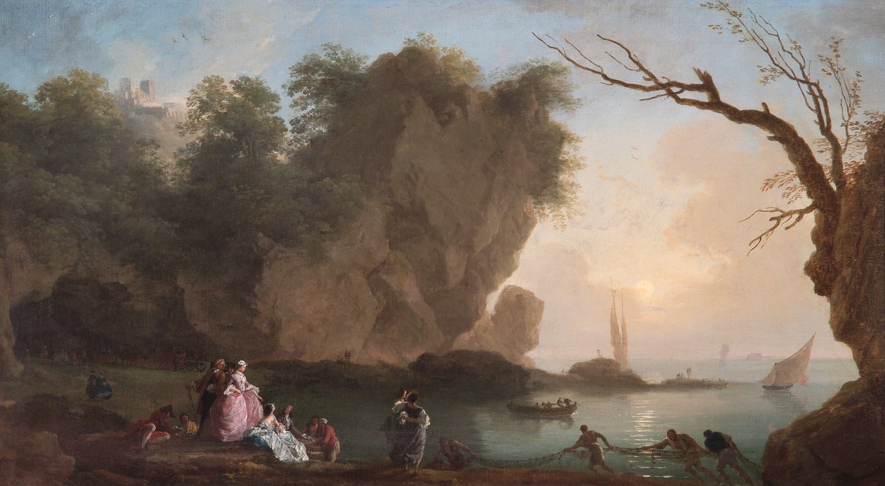 Zonsondergang: Uitzicht Over een Baai met Figuren door Claude Joseph Vernet