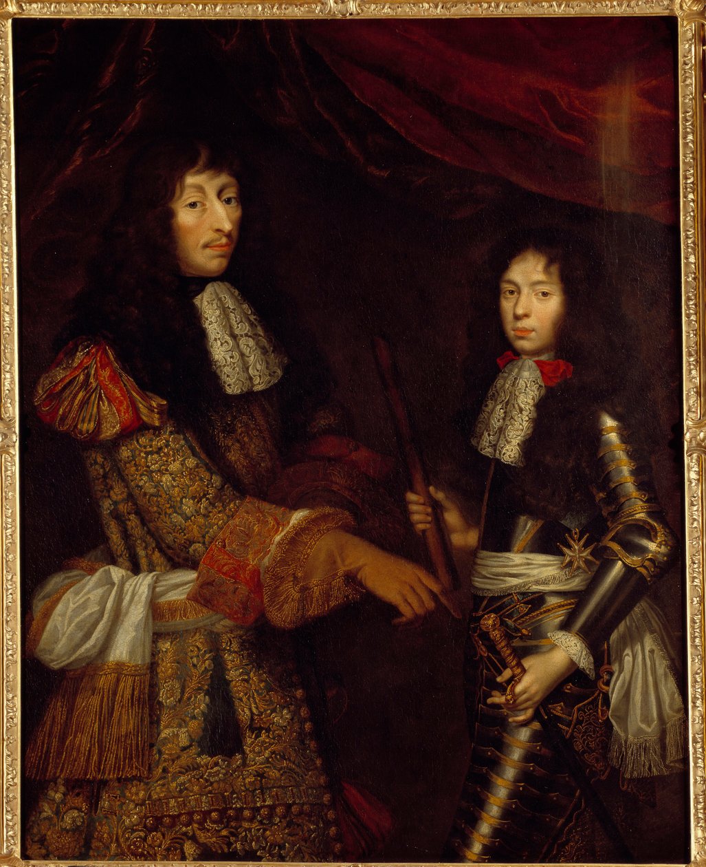 Portret van Lodewijk II, Prins van Bourbon, bekend als de Grote Condé, en zijn zoon Henri Jules, Hertog van Enghien door Claude Lefebvre