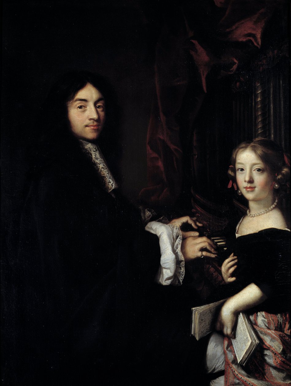 Portret van de organist Charles Couperin (1638-1679) met de dochter van de schilder door Claude Lefebvre