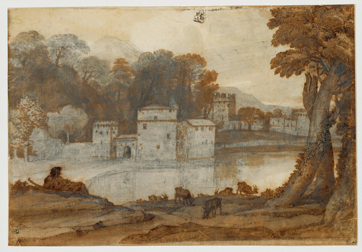 Herder bij een meer bij een versterkte molen ... door Claude Lorrain (1600 82)