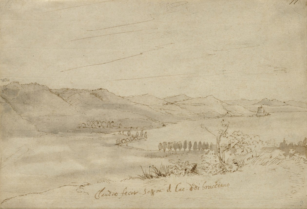 Een Uitzicht op het Meer van Bracciano, ca. 1638-39 door Claude Lorrain