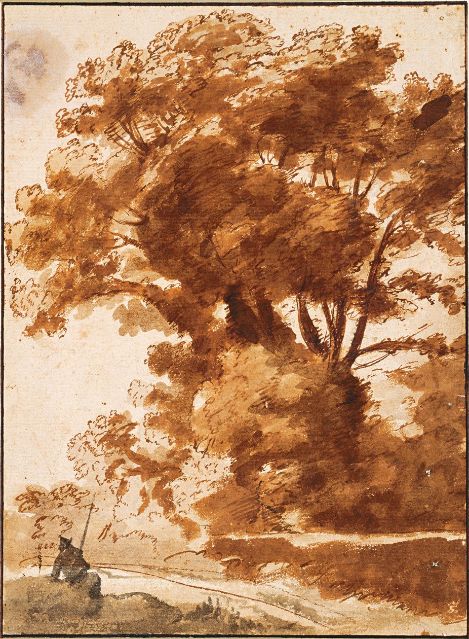 Groep Bomen en Rustende Herder, 1630s door Claude Lorrain