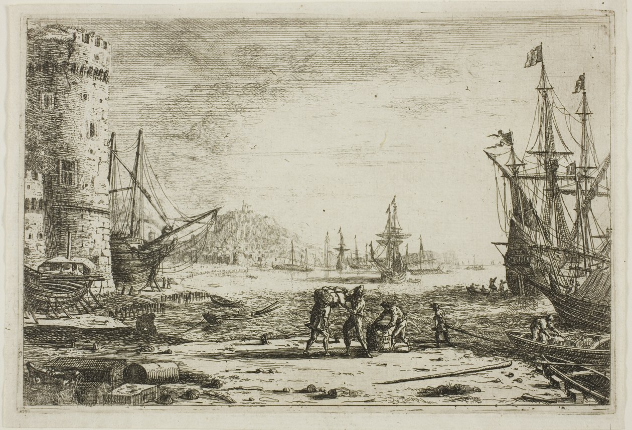 Haven met een grote toren door Claude Lorrain