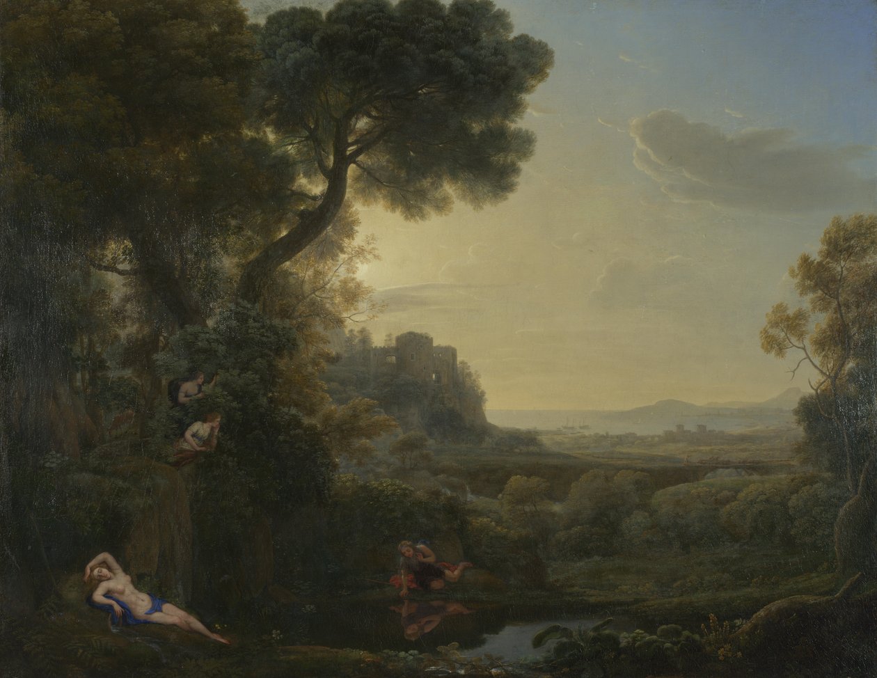 Landschap met Narcissus en Echo door Claude Lorrain