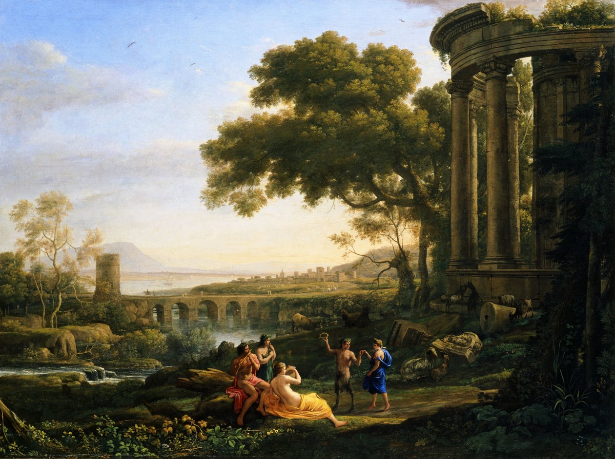 Landschap met dansende nimf en sater door Claude Lorrain