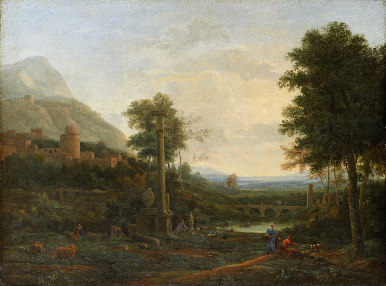 Landschap met een Zuil en Figuren door Claude Lorrain