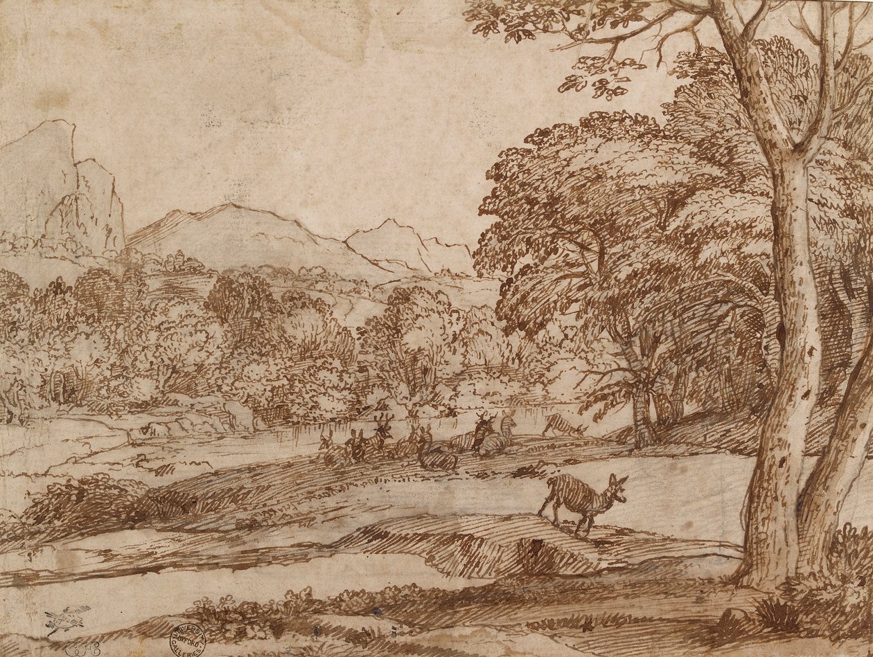 Landschap met een kudde herten door Claude Lorrain