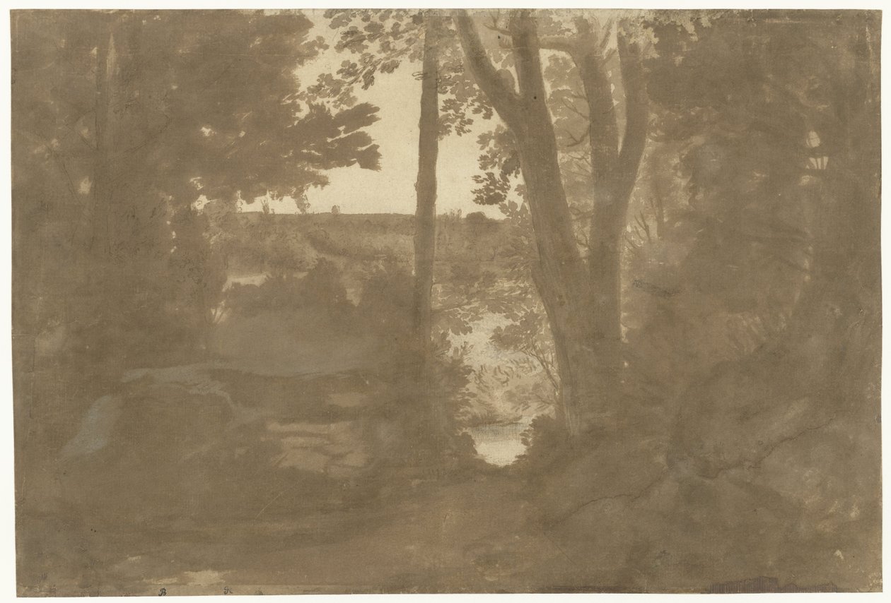 Landschap met doorkijk door bomen door Claude Lorrain