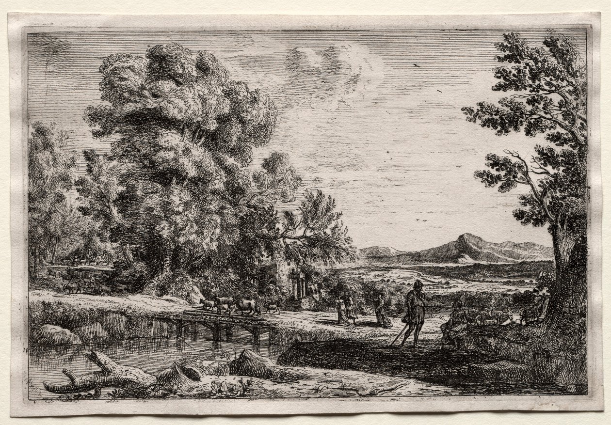 De houten brug door Claude Lorrain