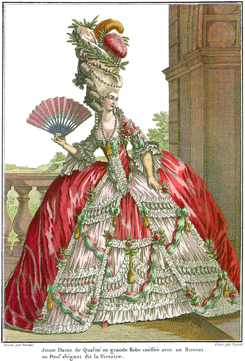 Franse hofjurk met brede panier, 1778 door Claude Louis Desrais