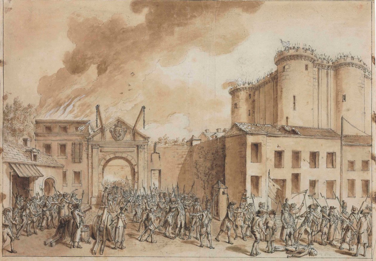 De bestorming van de Bastille op 14 juli 1789 door Claude Louis Desrais