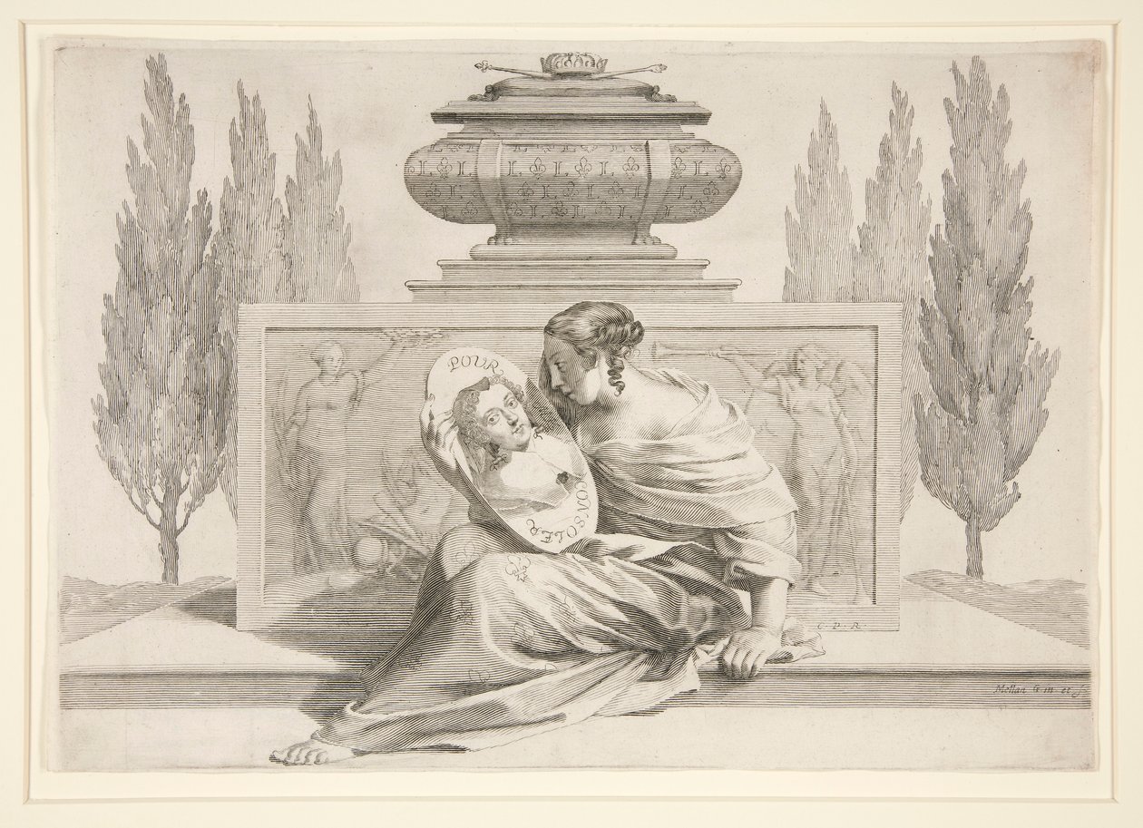 Allegorie van de dood van de koningin (Anna van Oostenrijk) door Claude Mellan