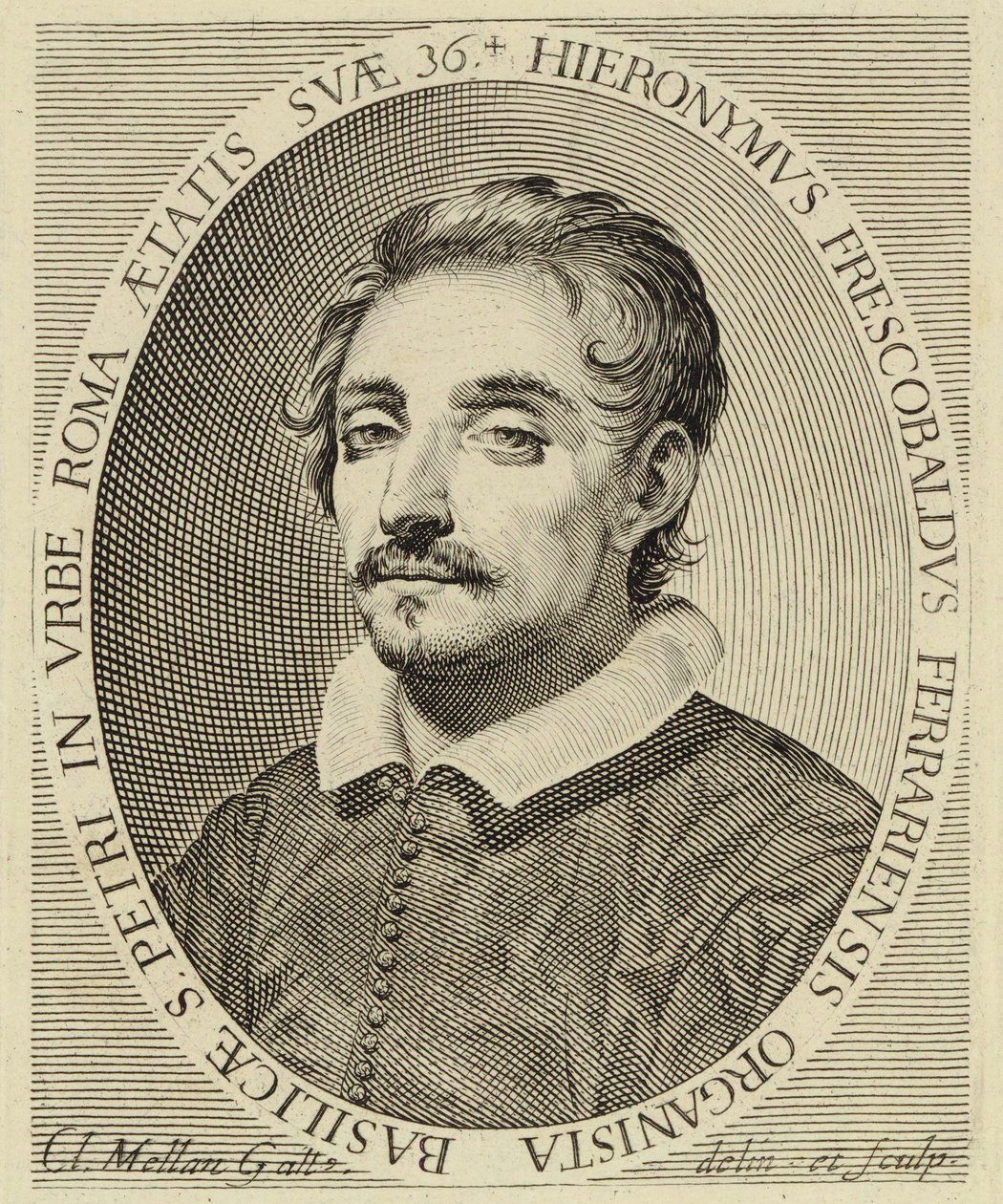 Girolamo Frescobaldi (1583-1643), gravure door Claude Mellan (1619). door Claude Mellan