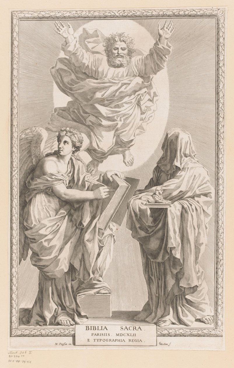 God met personificatie van Geschiedenis en Profetie door Claude Mellan