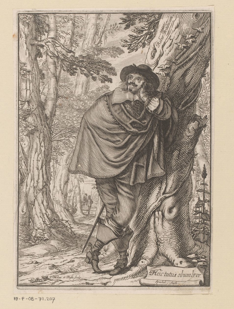 James Howell tegen een boom geleund Titelpagina voor: James Howell, Dendrologie (...), 1641 door Claude Mellan