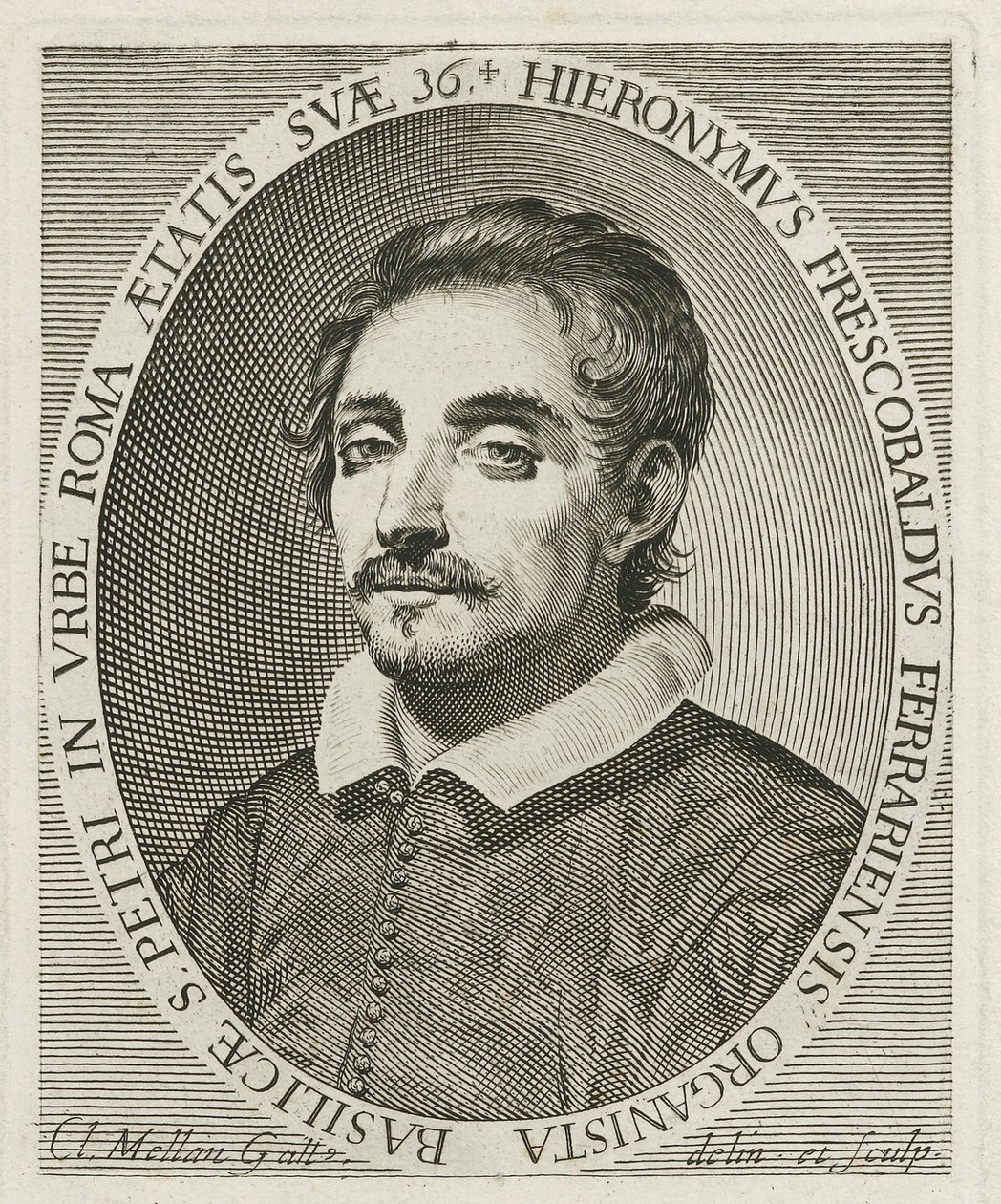 Portret van de componist Girolamo Frescobaldi 1583-1643, 1634 door Claude Mellan