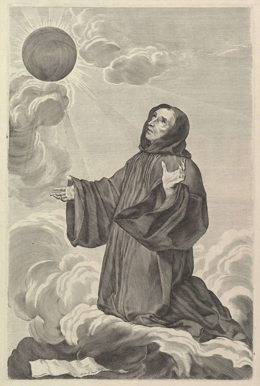 St. Benedictus in Extase door Claude Mellan