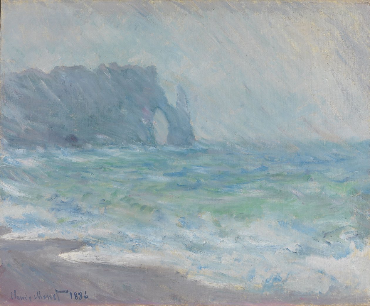 Étretat in de regen door Claude Monet