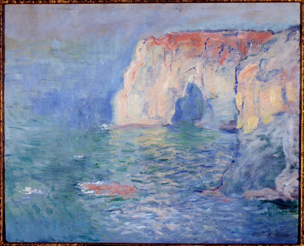 Etretat, la manneporte, reflecties op het water door Claude Monet