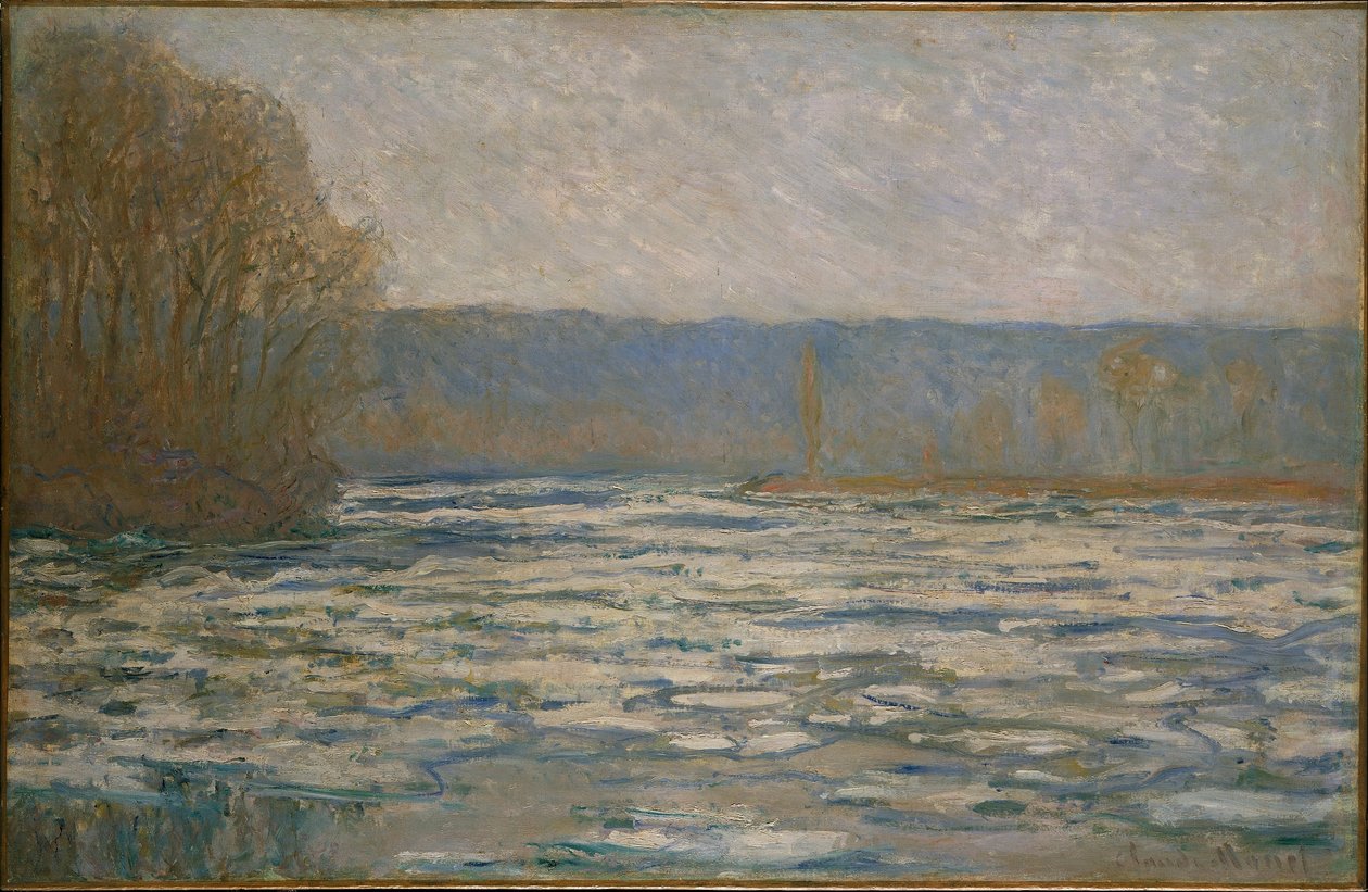 IJsbreken op de Seine bij Bennecourt door Claude Monet