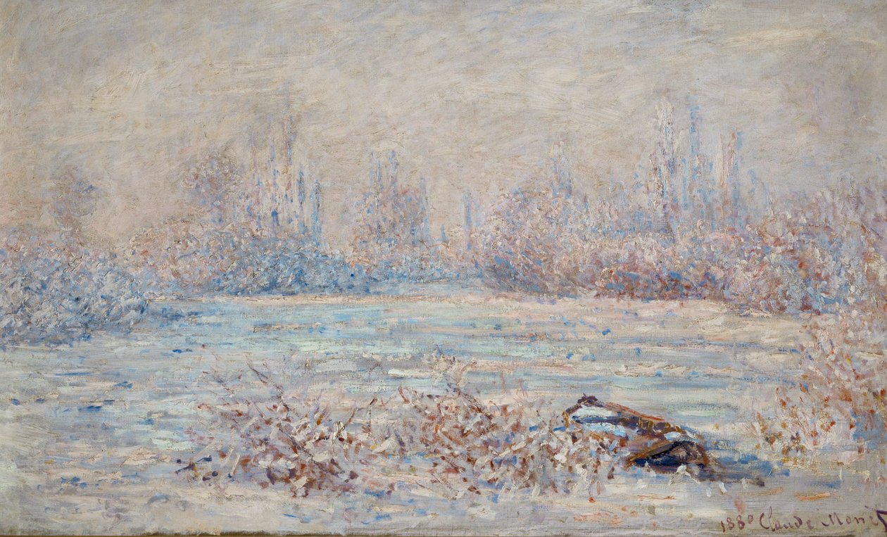 Le givre pres de Vetheuil (schilderij op doek) door Claude Monet
