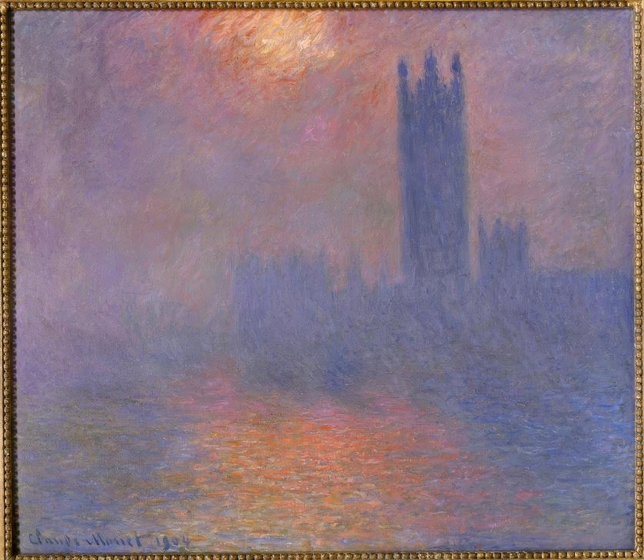 Londen, Het Parlement, Zonnebreuk in de mist door Claude Monet