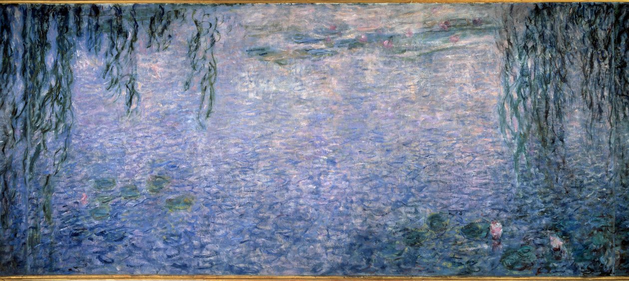 Nymphaea, heldere ochtend met wilgen (centraal deel van triptiek). Schilderij door Claude Monet door Claude Monet
