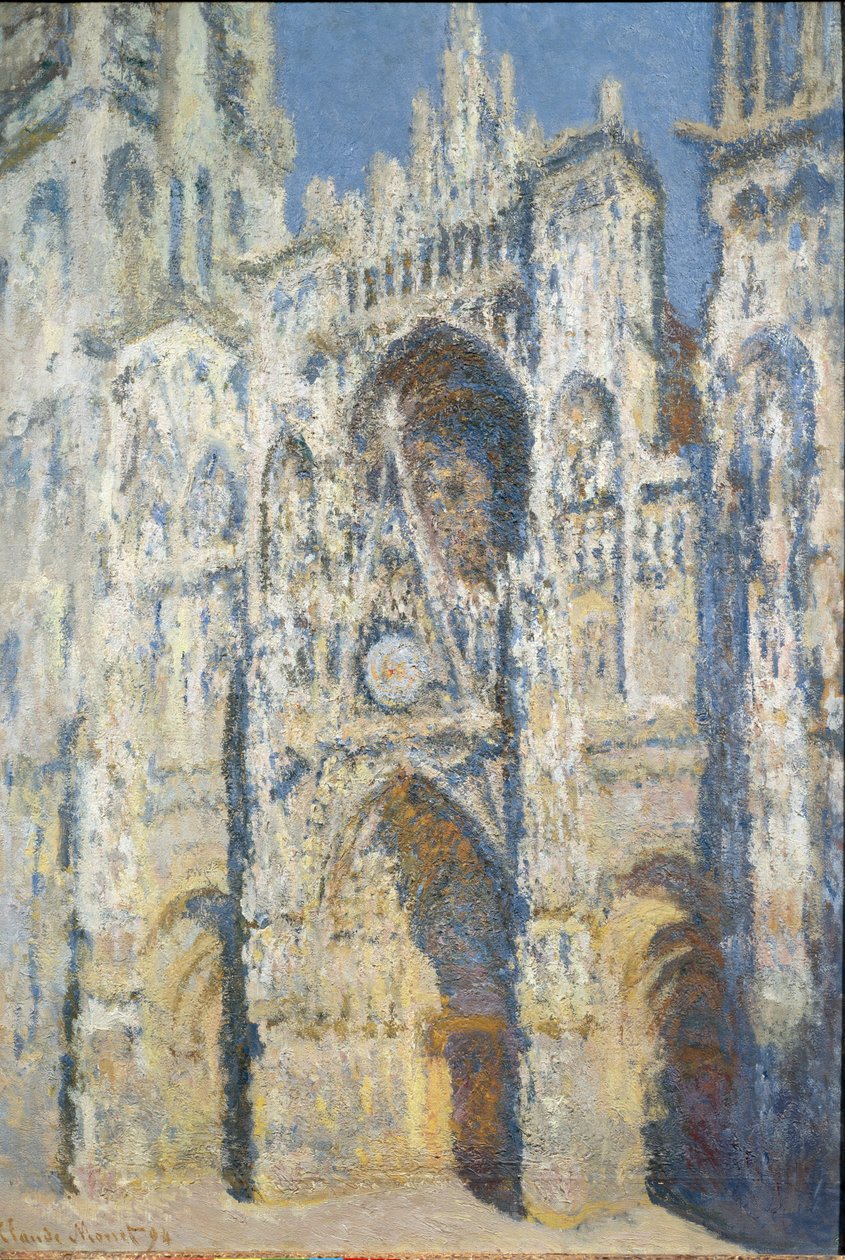 Kathedraal van Rouen, het portaal en de toren Saint Romain, volle zon effect, blauwe harmonie en goud door Claude Monet