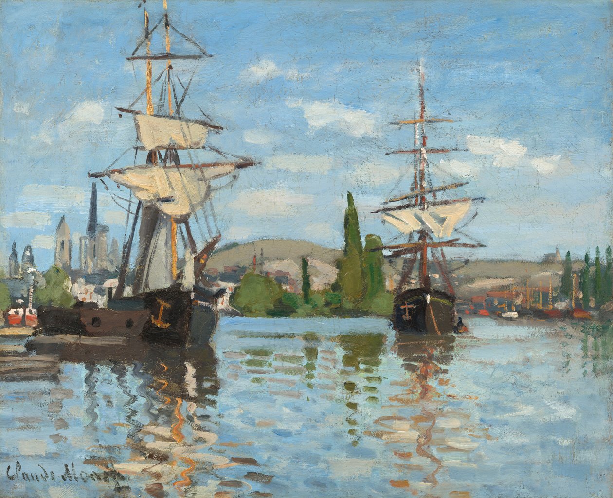 Schepen op de Seine bij Rouen door Claude Monet