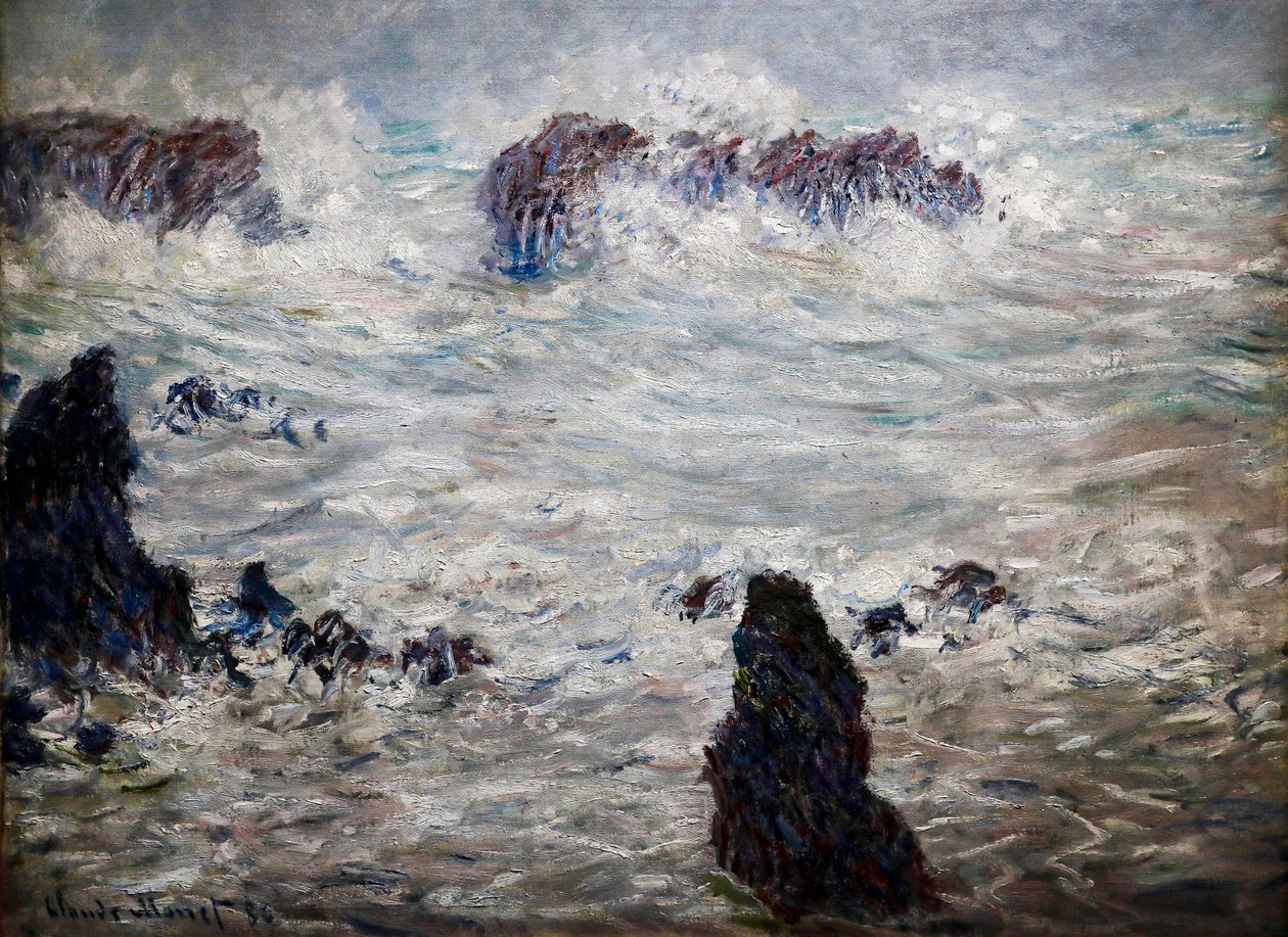Storm, Kust van Belle-Île door Claude Monet