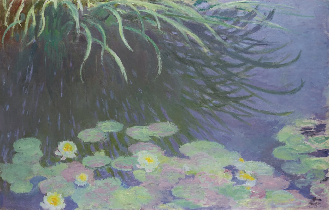 Waterlelies met reflecties van hoog gras door Claude Monet