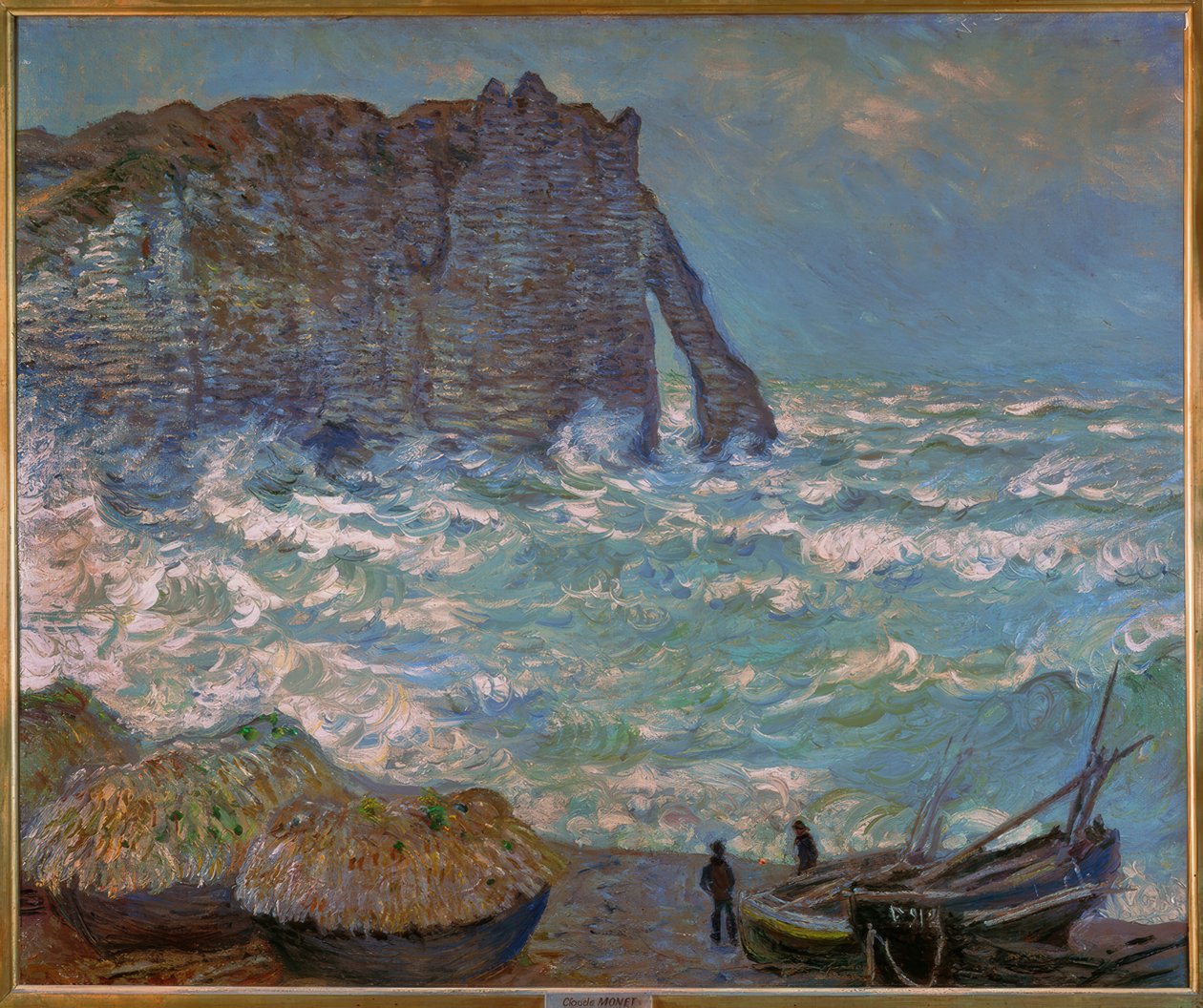 Étretat, ruwe zee door Claude Monet