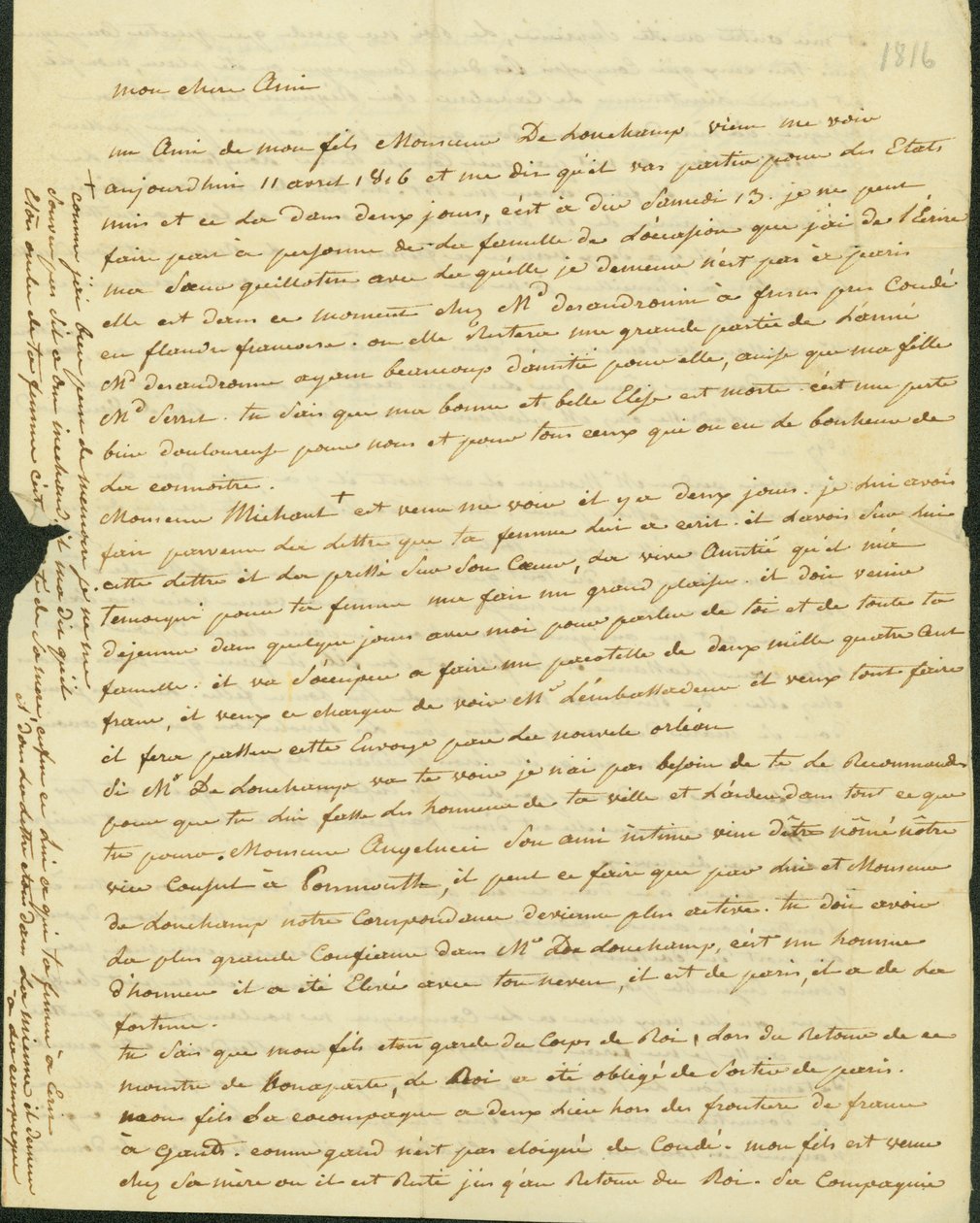 Brief aan Antoine Saugrain van zijn broer, 1816 door Claude Saugrain