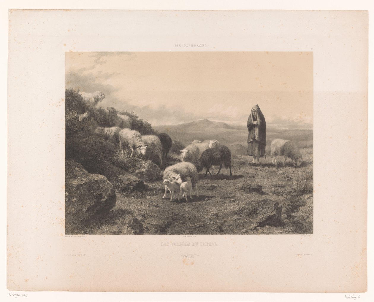 Herderin met schapen op de vlakte van Cantal door Claude Thielley