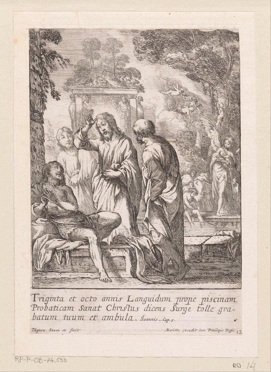 Genezing van de man bij het bad te Betesda (Miracula Domini Nostri Jesu Christi, Wonderen van Christus) door Claude Vignon