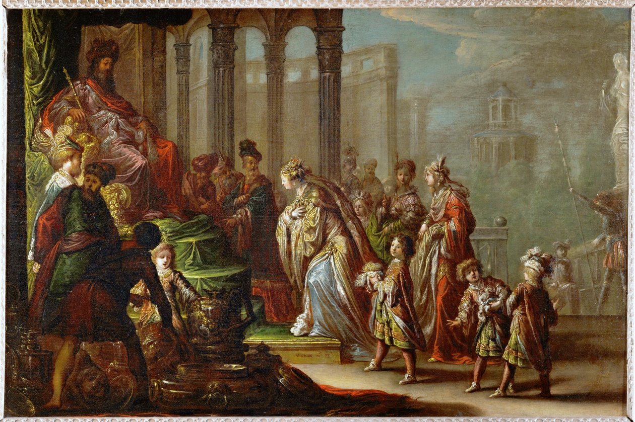 Salomo en de koningin van Sheba, ook bekend als Esther voor Ahasverus ... door Claude Vignon