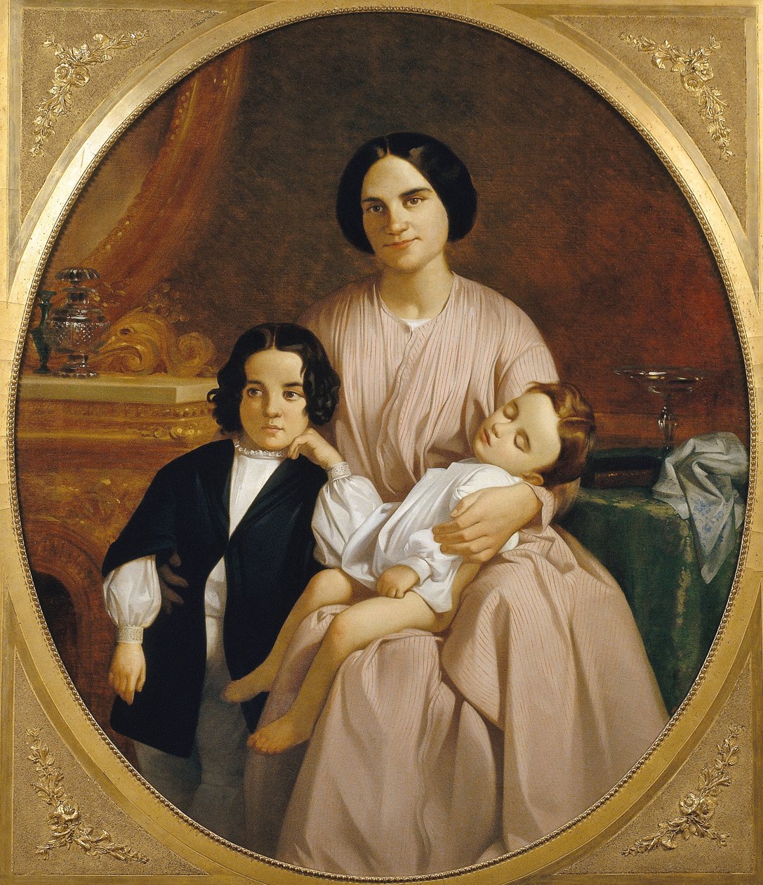 Portret van de vrouw en kinderen van de schilder door Claudi Lorenzale
