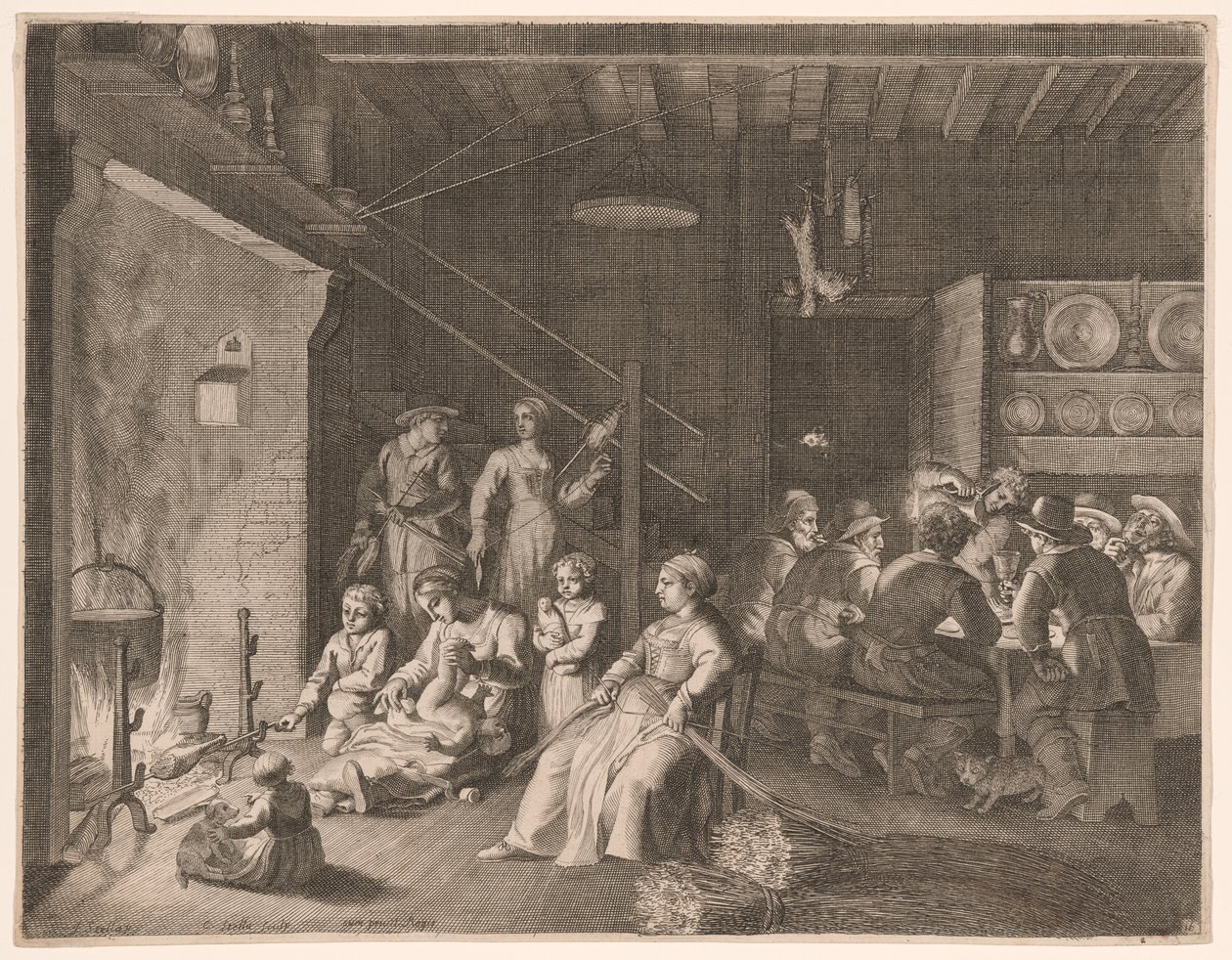 De wake op de boerderij in de winter, plaat 16 uit Pastorales door Claudine Bouzonnet Stella