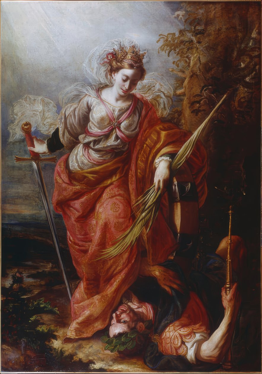 De heilige Catharina van Alexandrië overheerst keizer Maxentius door Claudio Coello