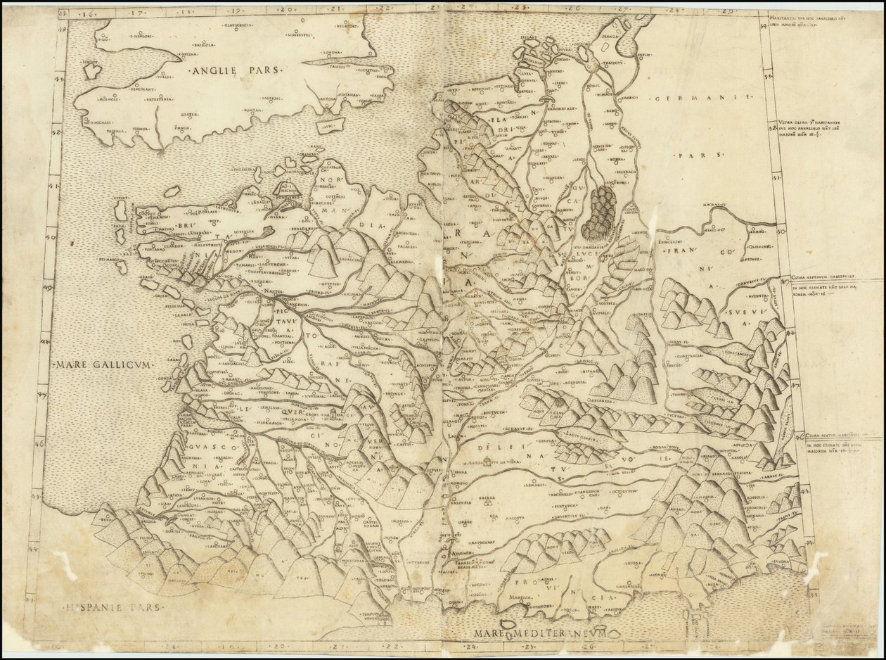 1507 Ptolemeïsche kaart van Frankrijk door Claudius Ptolemy