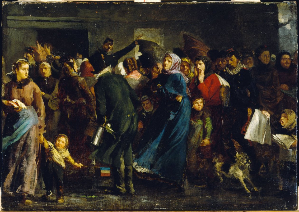 De rij bij de slagerij in 1871, ca. 1871 (olieverf op doek) door Clément Auguste Andrieux